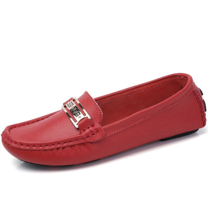 Women's Slip On Leather Loafers Spring Ladies Metal Fashion Flat Shoes Female Sewing Solid Comfort Casual Woman Light Flats Shoe