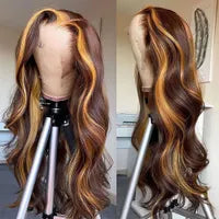 Ash Blonde Highlights 13x4 Lace Front Human Hair Wig for Women Black Roots Ombre Body Wave Synthetic Wig Pre Plucked