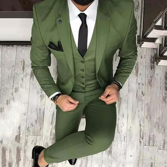 xiangtuibao Olive Green Mens Suits For Groom Tuxedos Notched Lapel Slim Fit Blazer Three Piece Jacket Pants Vest Man Tailor Made Clothing