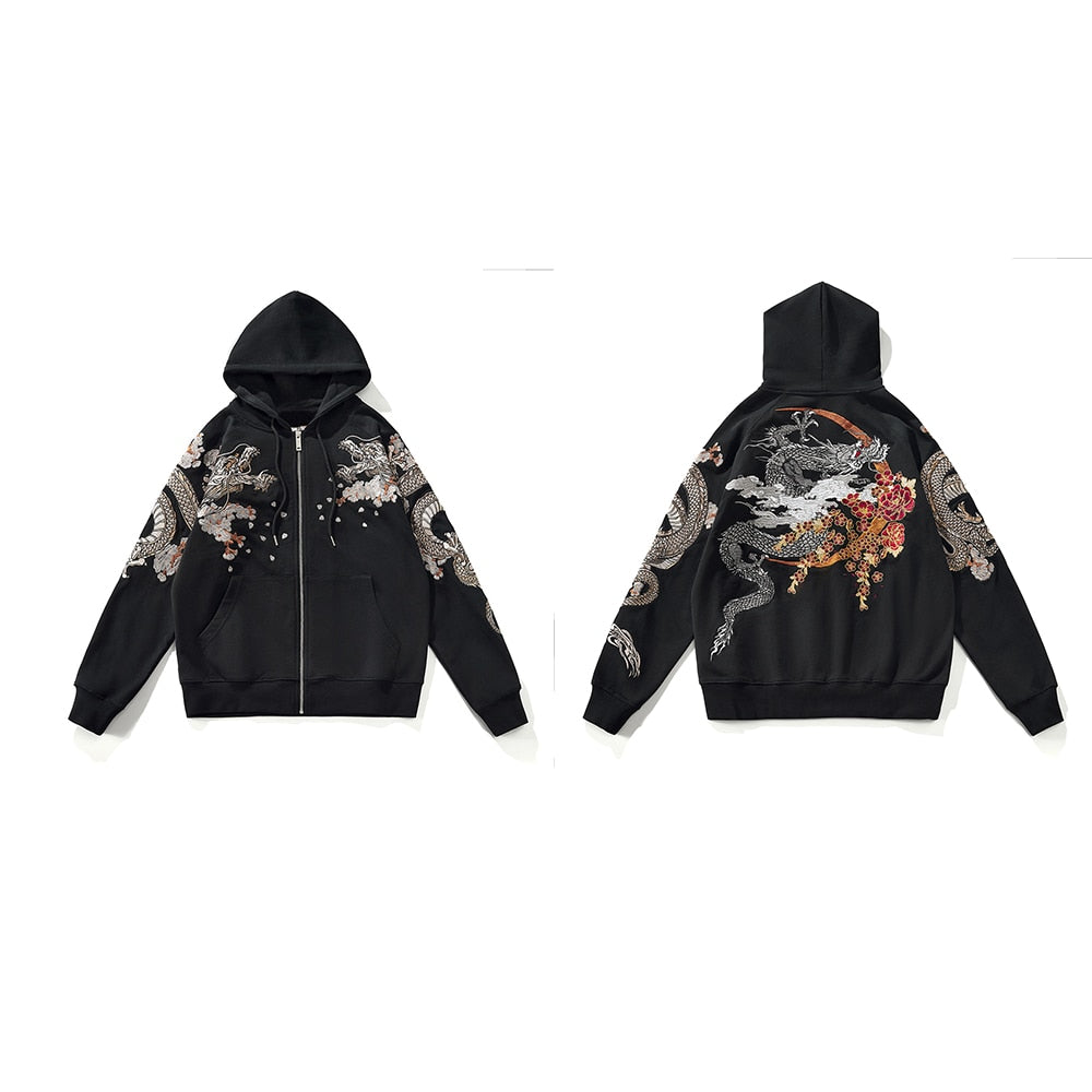 xiangtuibao Link Men's Hip Hop Hoodies Chinese Dragon Embroidery Sweatshirt Harajuku Hooded Pullover High Street