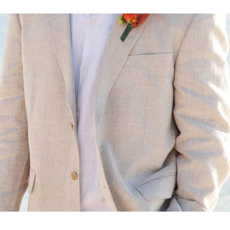 xiangtuibao Linen Beige Men Suits 2 Pieces Beach Summer Wedding Italian Blazer Groom Tuxedos Formal Prom Classic Suit for Men Male Fashion