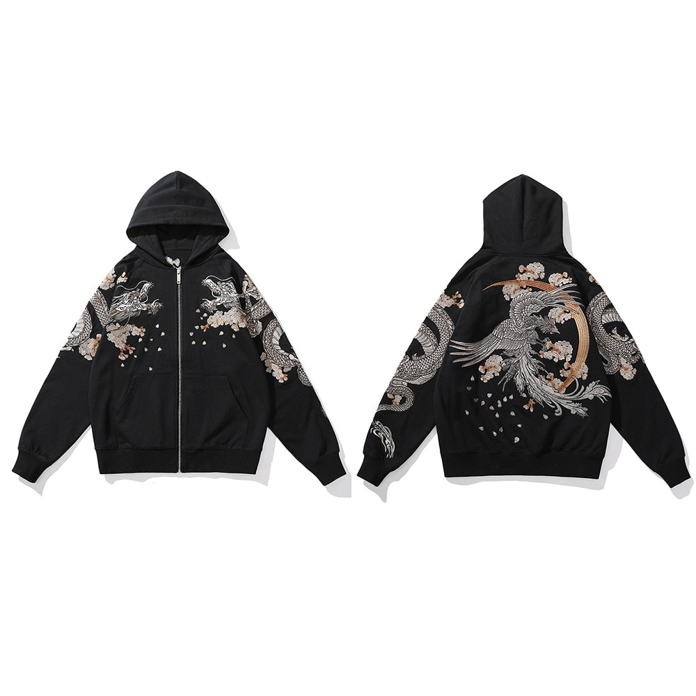 xiangtuibao Link Men's Hip Hop Hoodies Chinese Dragon Embroidery Sweatshirt Harajuku Hooded Pullover High Street