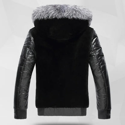 xiangtuibao Autumn Winter New Faux Leather Coat Fur Collar Hooded Menswear Luxury Brand Fur Coat Short Tops Plus Size Slim Jacket