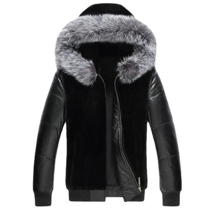 xiangtuibao Autumn Winter New Faux Leather Coat Fur Collar Hooded Menswear Luxury Brand Fur Coat Short Tops Plus Size Slim Jacket