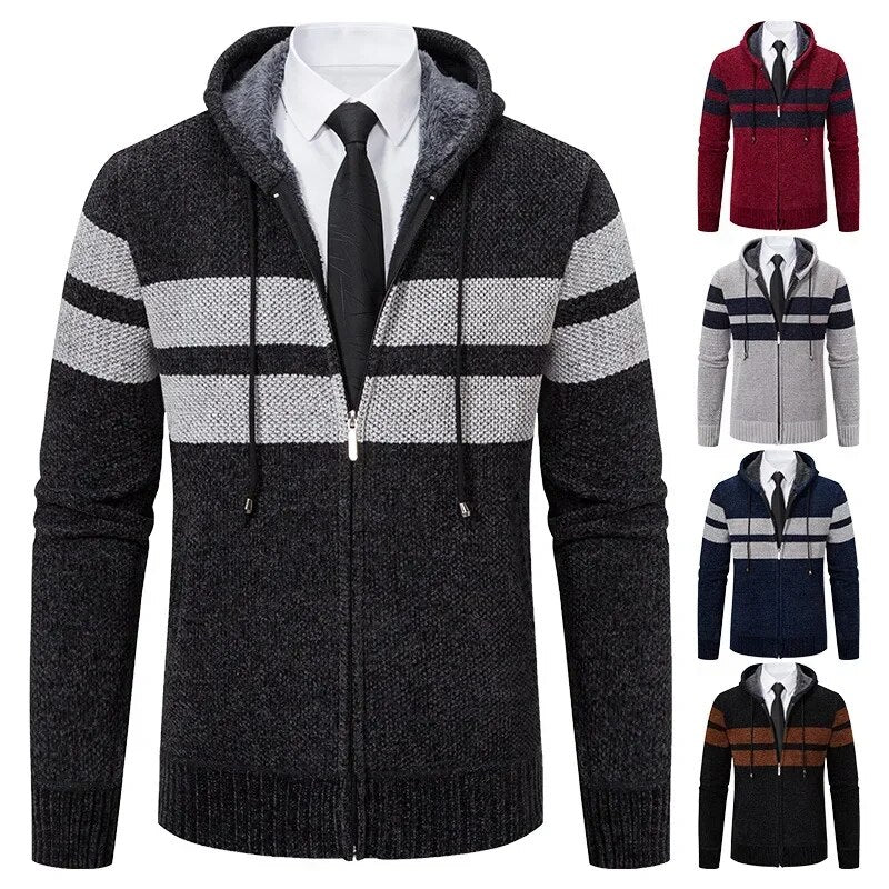 xiangtuibao Cardigan Men's Sweater Jacket AutumnCotton Casual Slim Fashion Hooded Warm Zipper Up Hoodie Coat