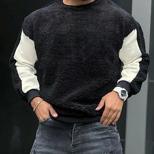 xiangtuibao Cashmere Stitching Crew Neck Sweatshirt Autumn Winter Warm Men Clothing Fashion Outdoor Long Sleeve Male Pullovers S-3XL Tops