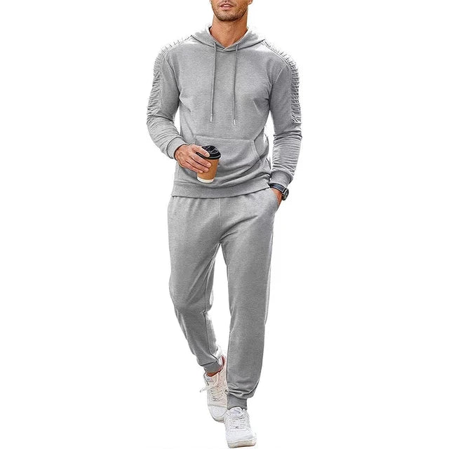 xiangtuibao Fashion Tracksuits Men Hoodie Two Piece Sets Fall Casual Pleated Sleeve Hoodies And Pants Suits Mens Clothing Streetwear Outfits