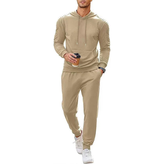 xiangtuibao Fashion Tracksuits Men Hoodie Two Piece Sets Fall Casual Pleated Sleeve Hoodies And Pants Suits Mens Clothing Streetwear Outfits