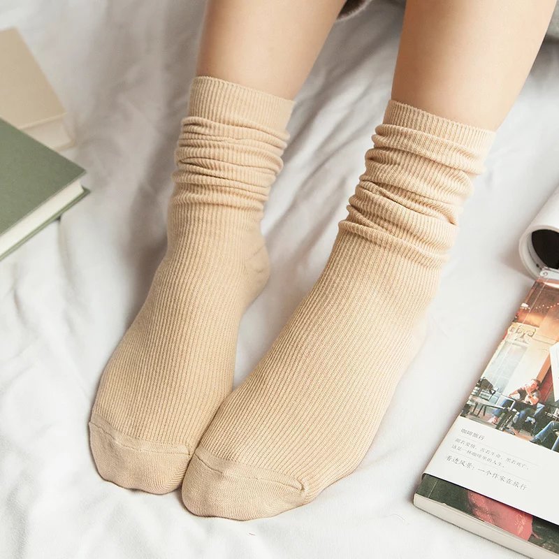 xiangtuibao CHAOZHU Japanese Classic Lolita Women Girls Loose Double Needle Combed Cotton Knitting Daily Rib Basic Socks 4 Seasons Fit Soft