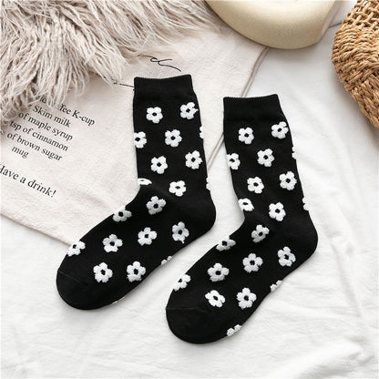 xiangtuibao Cute Flowers Socks Cotton Women Harajuku Japanese Casual Winter Female Kawaii Girl Mid Tube Socks Vintage Floral Fashion Long