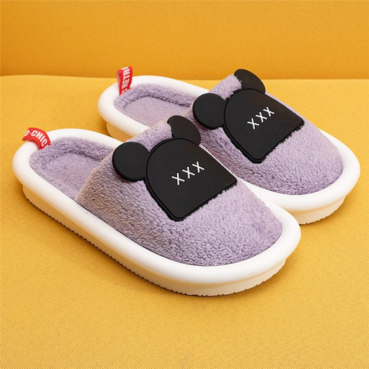 Purple Women Winter Home Slippers Cartoon Bear Shoes Soft Warm House Slippers Indoor Bedroom Slippers Couples Flurry Footwear