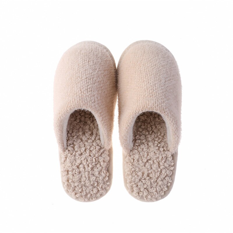 GHJIOL Winter Home Solid Women Fur Slippers Warm Flock Plush Bedroom Ladies Flat Shoes Slides Couples House Furry Slippers