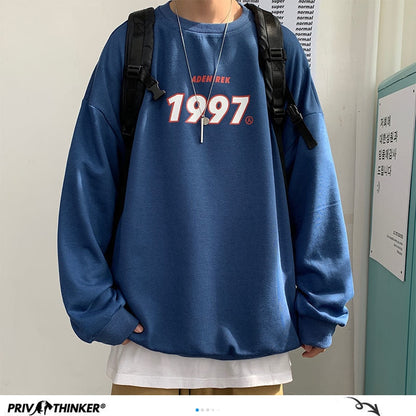 xiangtuibao Autumn Men Casual Sweatshirts Harajuku 1997 Printed Men Oversized Hoodies Korean Man Casual Loose Pullovers