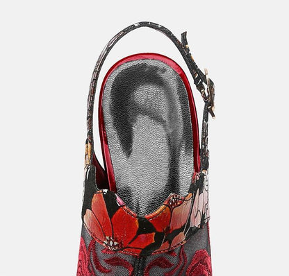 xiangtuibao    High Heels Sandals,Woman Mesh Summer Shoes,Women Pumps Pointed toe,Ankle Buckle Strap,Ethnic Embroidery Flower,Handmade