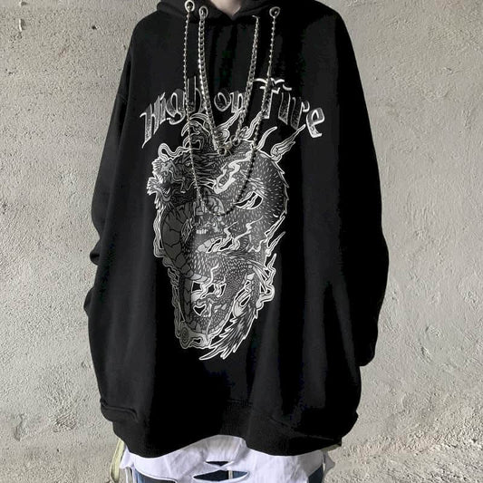 Men Women tshirt Vintage Chinese dragon print niche design hooded T-shirt high street gothic oversize hoodie hip hop streetwear