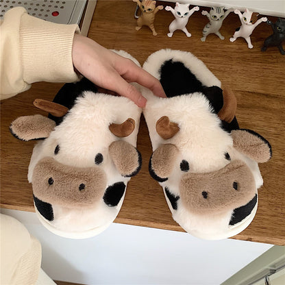 Winter indoor slippers cartoon fruit soft fluffy plush thick-soled flat shoelaces non-slip heel non-slip shoes casual ladies