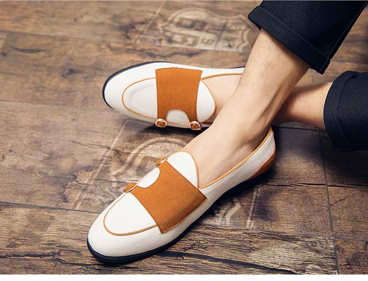 xiangtuibao Canvas Leather Shoes Men Casual Luxury Brand Handmade Penny Loafers Men Slip On Flats Driving Dress Shoes White Green Moccasins