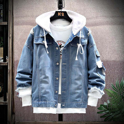 xiangtuibao Men's Denim Jacket Hoodies Oversized Women Jackets Hip Hop Windbreaker Jean Men Hooded Coats Streetwear Winter Autumn Men Jacket