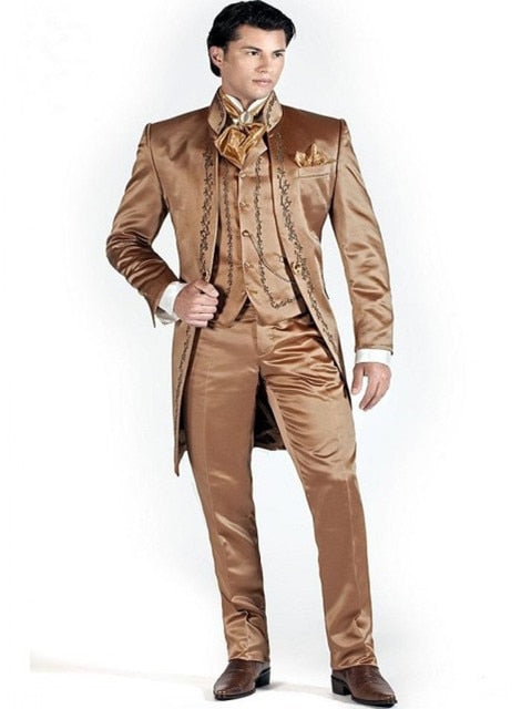 xiangtuibao Custom Made Slim Fit Embroidery Men Suit Tuxedos Blazers (Jacket+Pants+Vest) Groomsmen Men's Suits For Wedding Prom Stage