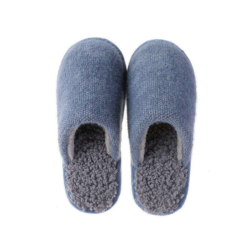 GHJIOL Winter Home Solid Women Fur Slippers Warm Flock Plush Bedroom Ladies Flat Shoes Slides Couples House Furry Slippers