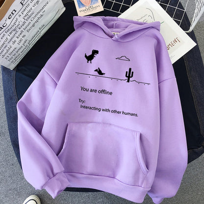 xiangtuibao Autumn New Harajuku Kpop Women's Retro Hoodie Dinosaur Long Sleeve Top Tee Fashion Casual Sports Shirt Ladies Clothing Hoodie