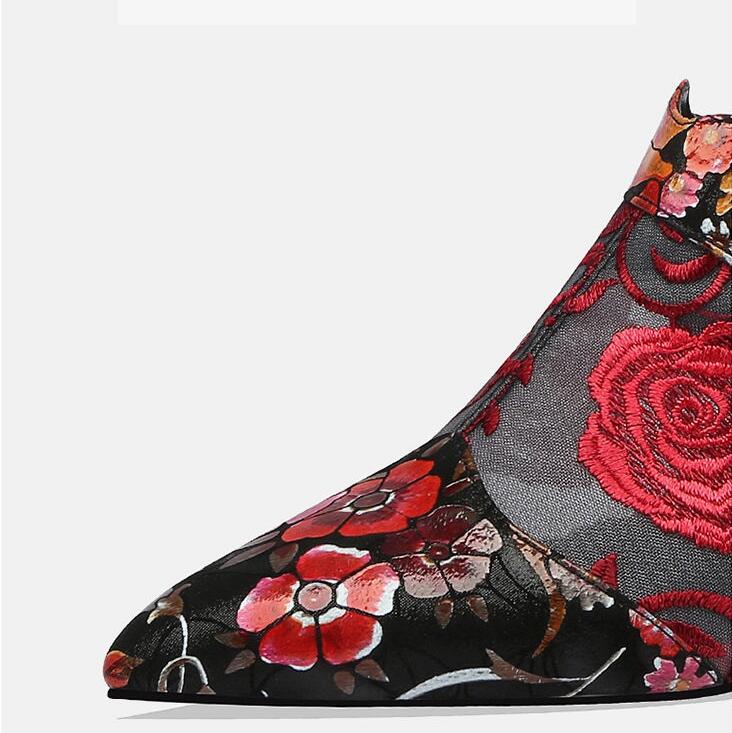 xiangtuibao    High Heels Sandals,Woman Mesh Summer Shoes,Women Pumps Pointed toe,Ankle Buckle Strap,Ethnic Embroidery Flower,Handmade