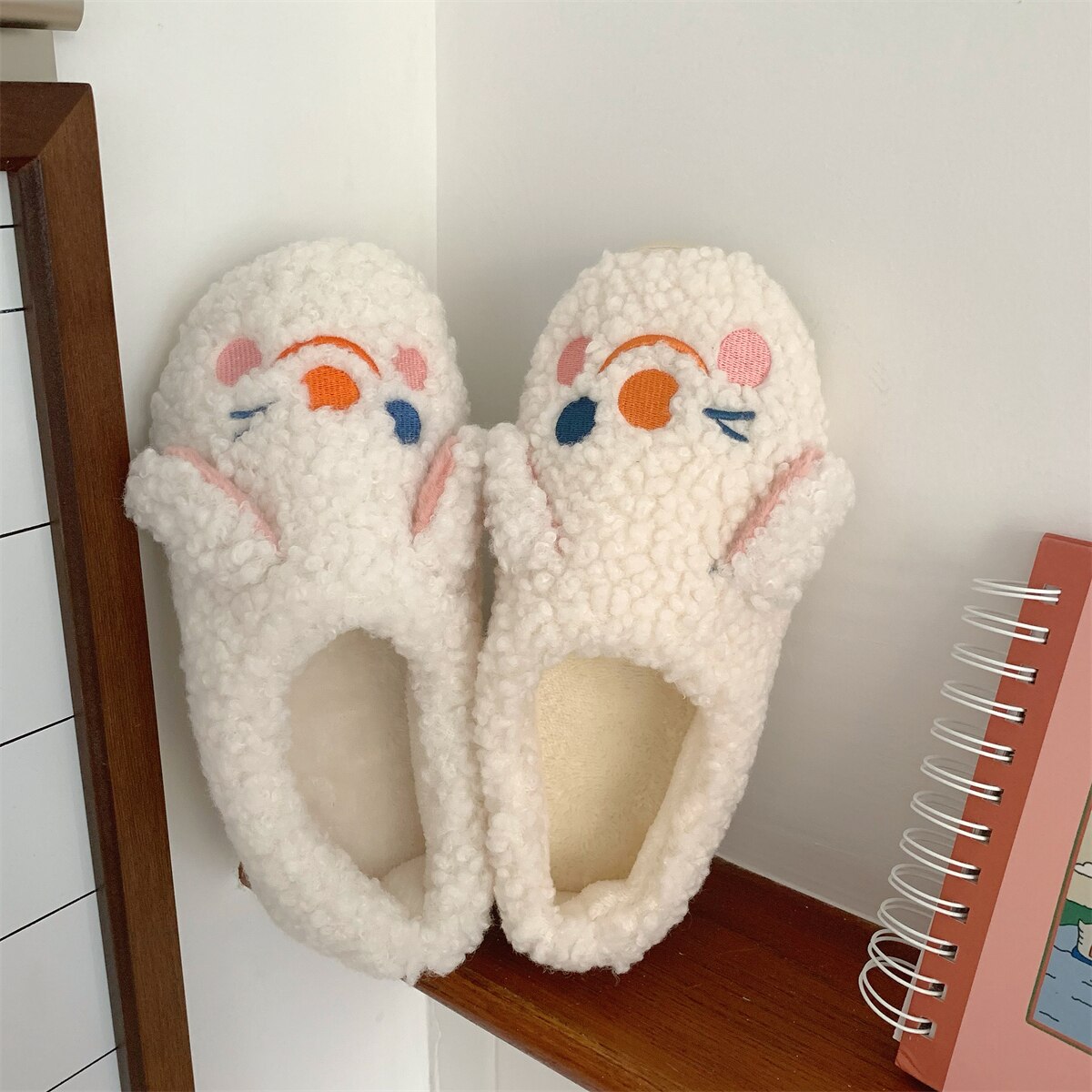 New girl heart cotton slippers female autumn and winter cartoon Christmas cute knot plush non-slip indoor shoes home