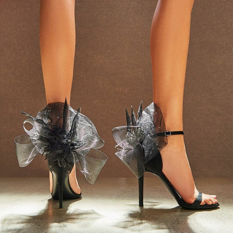 xiangtuibao Sexy Lace Decor Women Sandals Ankle Strap 8CM High Heels Women Pumps Party Dress Shoes Woman Stiletto Gladiator Sandal