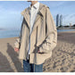 Hooded jacket men women spring autumn Hong Kong style trend loose ruffian handsome mid-length tooling jacket men's windbreaker