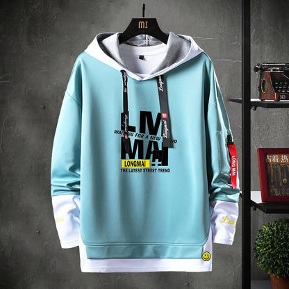 xiangtuibao Contrast Color Streetwear Hoodies Men Brand Tops Black White Sweatshirt Men Hip Hop Hoodies Cool Patchwork Pullover 3/4 Sleeve