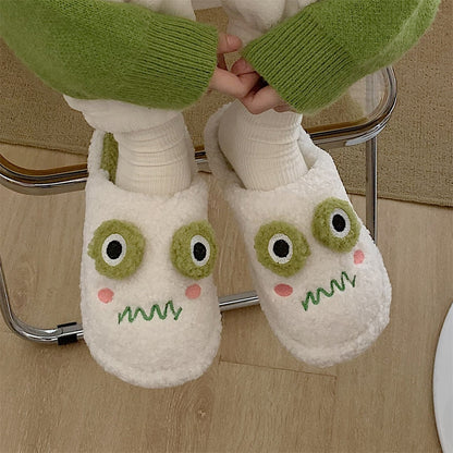 New girl heart cotton slippers female autumn and winter cartoon cute frog knot plush non-slip indoor confinement shoes household