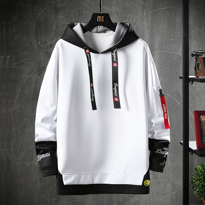 xiangtuibao Contrast Color Streetwear Hoodies Men Brand Tops Black White Sweatshirt Men Hip Hop Hoodies Cool Patchwork Pullover 3/4 Sleeve