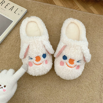 New girl heart cotton slippers female autumn and winter cartoon Christmas cute knot plush non-slip indoor shoes home