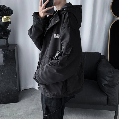 xiangtuibao Hip Hop Cargo Techwear Jackets Coats Streetwear Cardigan Casual Bomber Outerwear Hooded Letter Multi-pocket for Men