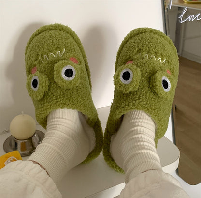 New girl heart cotton slippers female autumn and winter cartoon cute frog knot plush non-slip indoor confinement shoes household