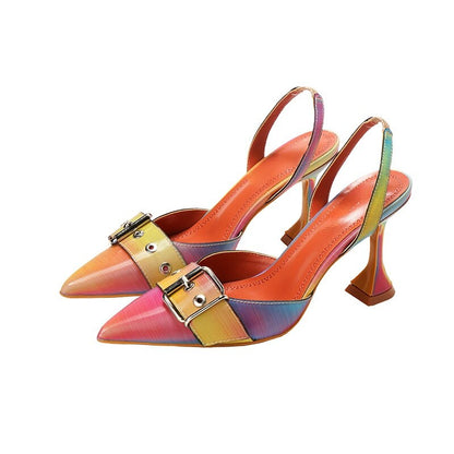 Popular Sexy Color Matching Sandals  Spring Pointed Women's Shoes Wine Glass Heel Shoes Women