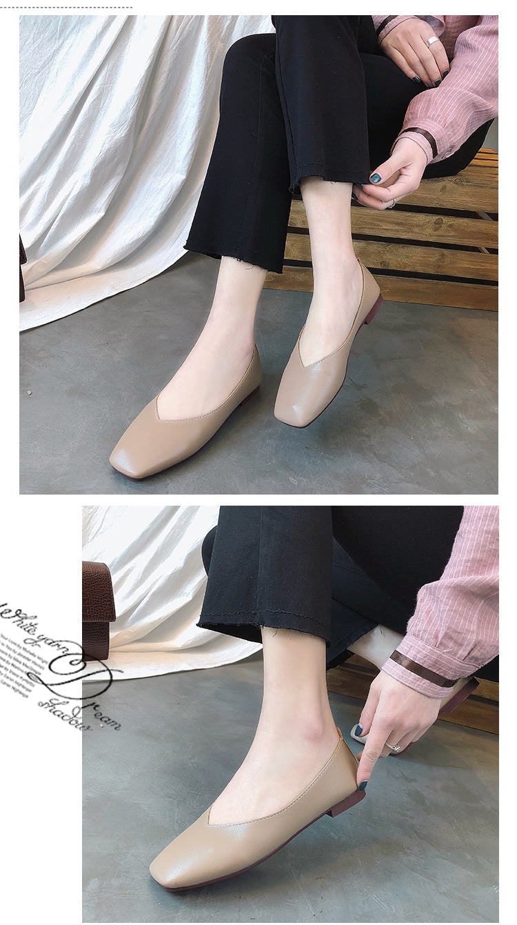 xiangtuibao Fashion Women Flat Shoe  Elegant Shallow Low-heeled Sandals  Beige Korean Slippers Square Toe Slip-on Simple Woman Shoes