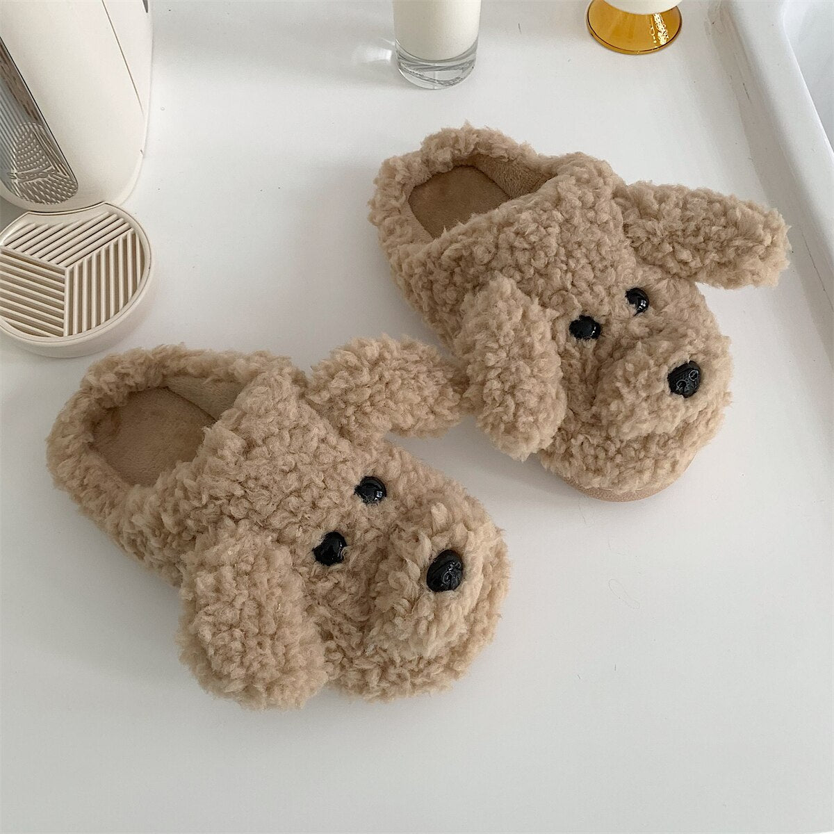 New girl heart cotton slippers female autumn and winter cartoon cute bear knot plush non-slip indoor confinement shoes household