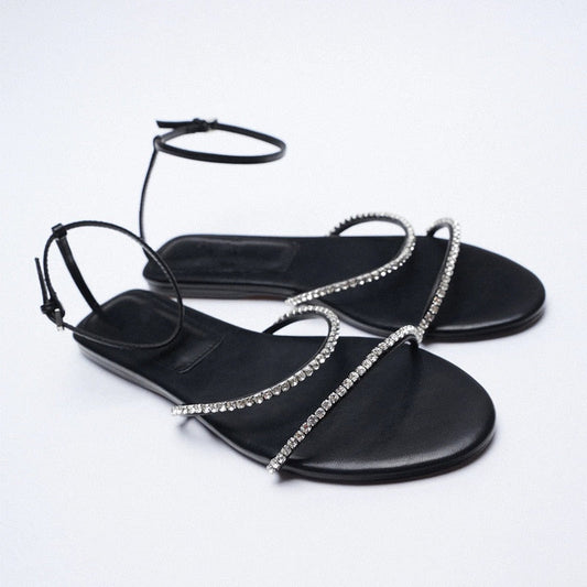 New Summer Minimalist Rhinestone Thin Strap Sexy Women Sandals Comfortable Soft All-match Sandals Student Fashion Women's Shoes