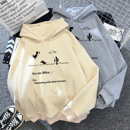 xiangtuibao Autumn New Harajuku Kpop Women's Retro Hoodie Dinosaur Long Sleeve Top Tee Fashion Casual Sports Shirt Ladies Clothing Hoodie