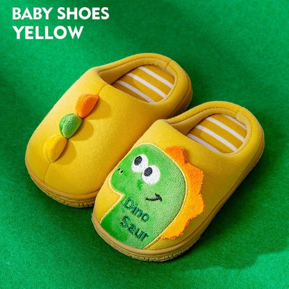 Cartoon Dinosaur Autumn Winter Korean Plush Kids Slippers Bottom Soft Insole Home Shoes Thick Indoor Non-slip Slide Footwear