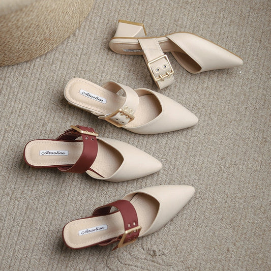 xiangtuibao  Slippers Women Summer Med Female Shoes Slides Shallow Cover Toe Fashion Square heel  Pointed Luxury Block Hoof Heels Scandal