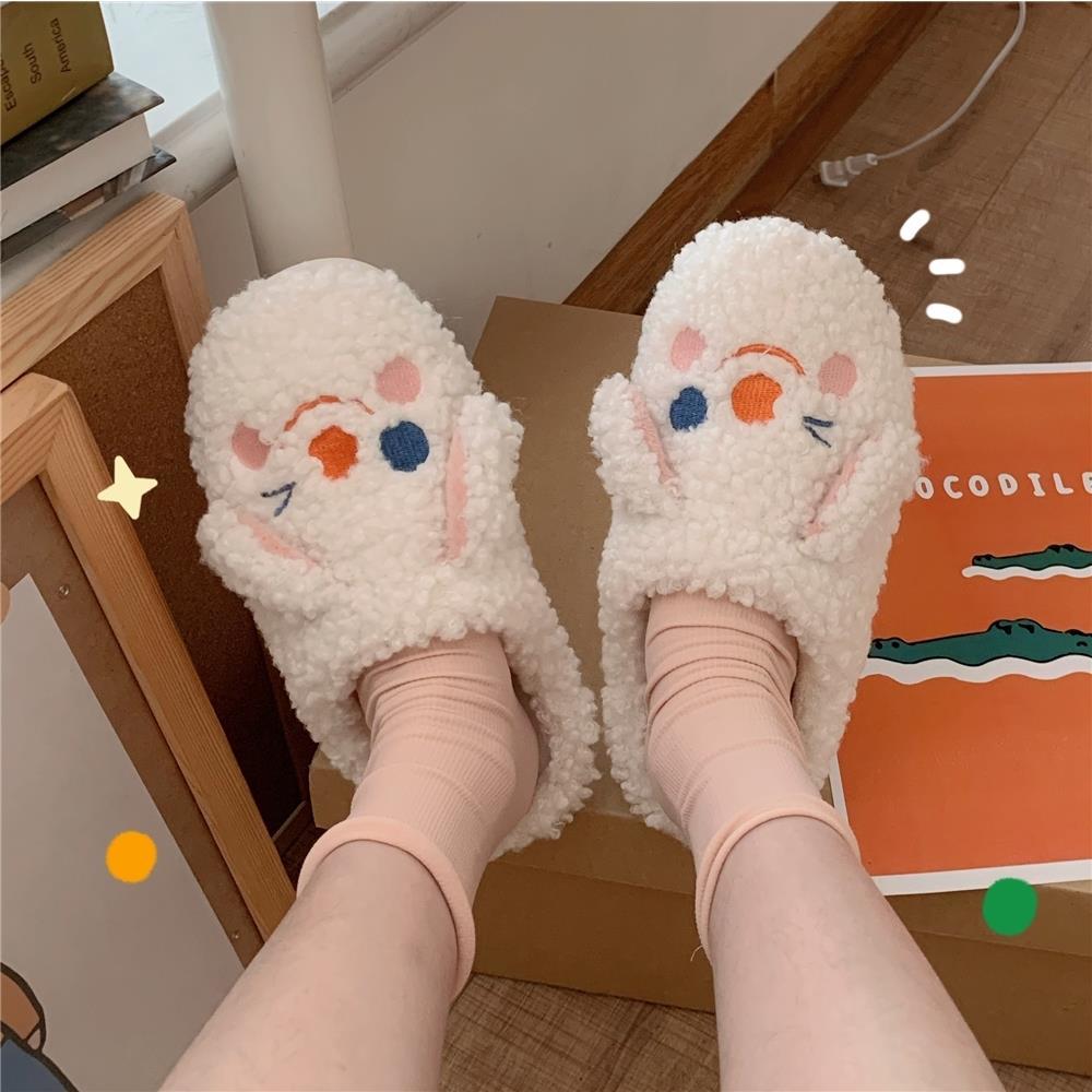 Kawaii Shoes Cartoon Slippers for Home Warm Soft Winter Comfortable Fur Slides for Women's Flip Flops