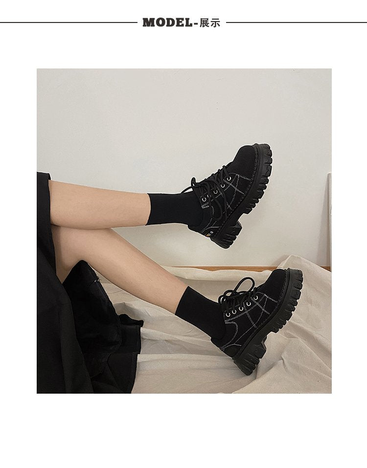 xiangtuibao Fashion Girls INS Chunky Sneakers New Student Spring Martens Boots Shoes Women Lace-up Thick Bottom Suit Sneakers Chaussure Femm