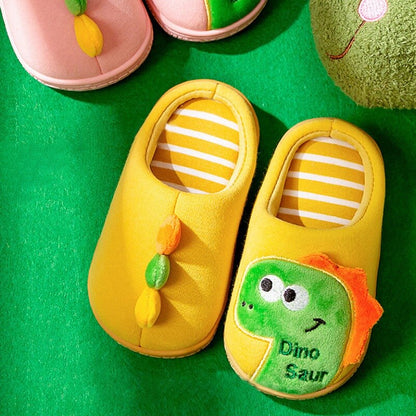 Cartoon Dinosaur Autumn Winter Korean Plush Kids Slippers Bottom Soft Insole Home Shoes Thick Indoor Non-slip Slide Footwear