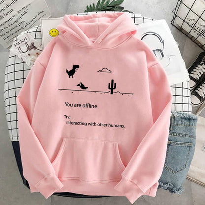 xiangtuibao Autumn New Harajuku Kpop Women's Retro Hoodie Dinosaur Long Sleeve Top Tee Fashion Casual Sports Shirt Ladies Clothing Hoodie