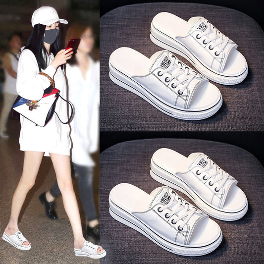 Women Slippers Outside Wearing, Summer Wedges Heels,Platform Sandals Slides,Open toe,BLACK,WHITE,Korea Style,Dropshipping