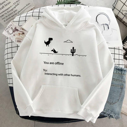 xiangtuibao Autumn New Harajuku Kpop Women's Retro Hoodie Dinosaur Long Sleeve Top Tee Fashion Casual Sports Shirt Ladies Clothing Hoodie