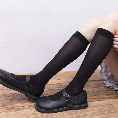 xiangtuibao CHAOZHU 50D Nylon Thin Black White Socks Summer Spring Crystal JK Cosplay Japanese High School Uniform Knee High Long Sock