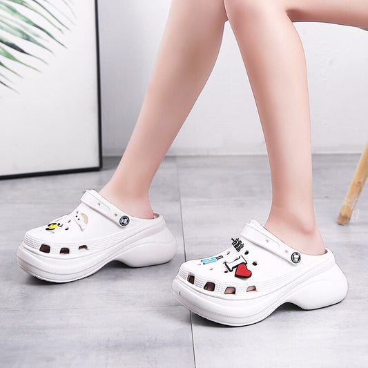 Summer Women Clogs Platform Garden Sandals Cartoon Pattern Slippers Slip On Ladies Beach Shoes Fashion Outdoor Slides